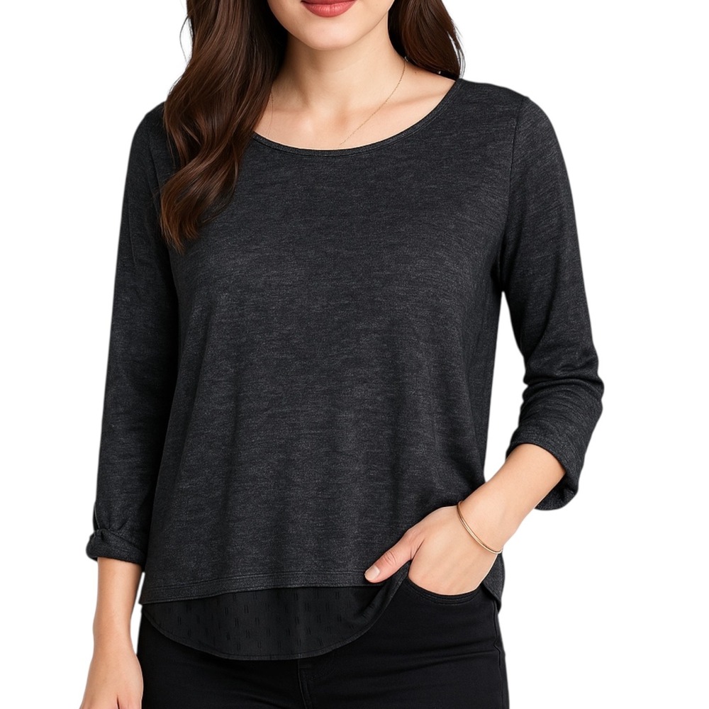 Olivia Moon Dark Gray Sheer Layer Knit Top Womens XS Whimsigoth Minimalist